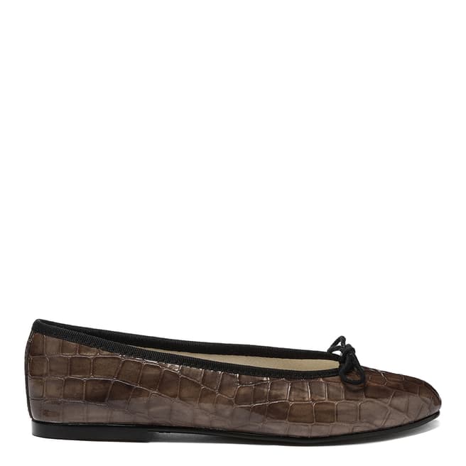 French Sole Dark Taupe Patent Reptile Simple Flats 