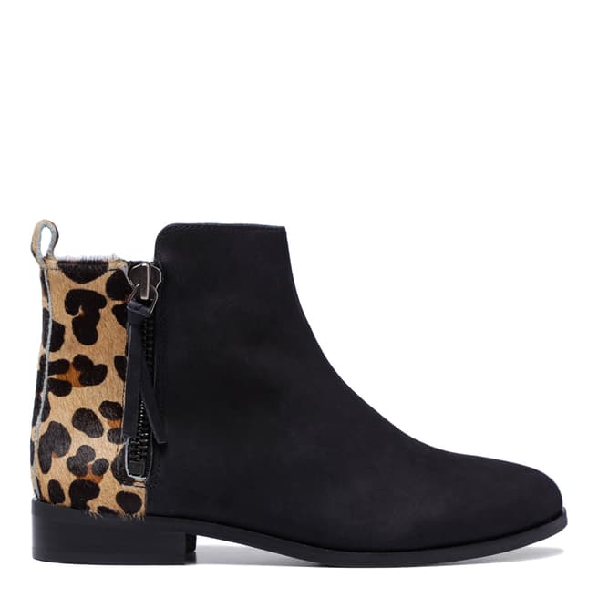 French Sole Black Nubuck/Jaguar Calf Hair Charlotte Ankle Boots