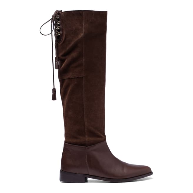 French Sole Brown Leather/Suede Jessica Calf Boots