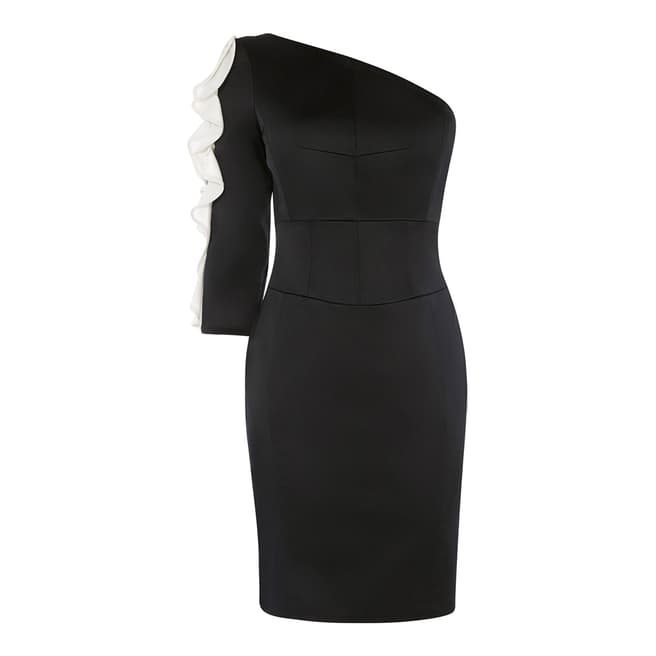 Karen Millen Black/Multi One-Shoulder Ruffle Dress