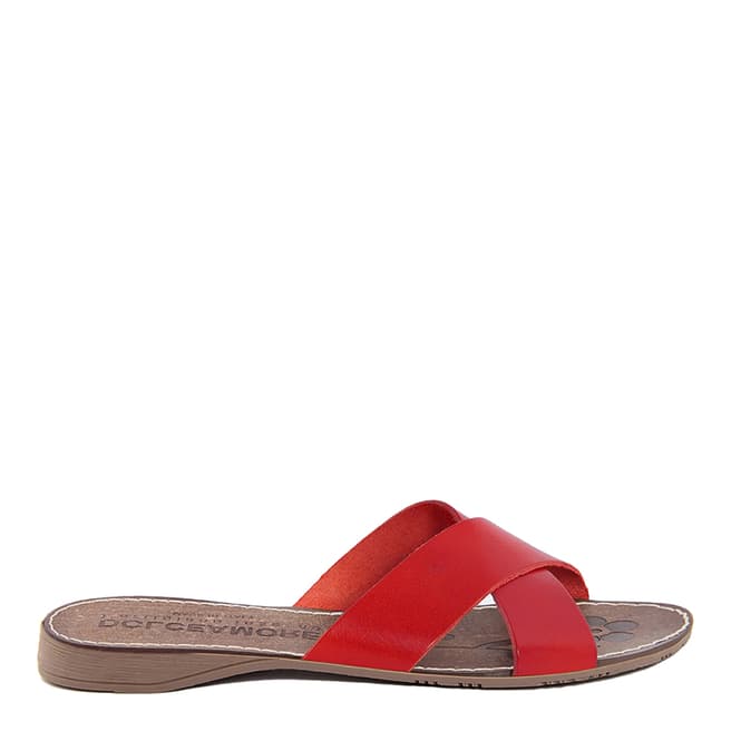 Dolce Amore Red Leather Cross Over Slip On Sandals