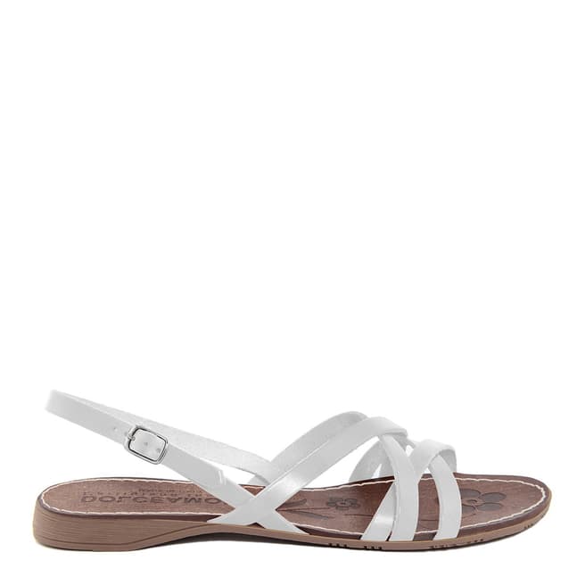 Dolce Amore White Leather Double Cross Over Strap Sandals