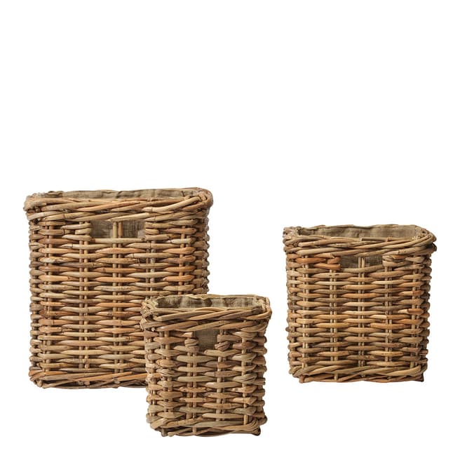 Rustic Garden Square Set Of Three Split Bamboo Log Baskets