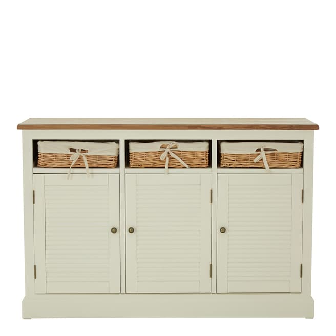 Premier Housewares Dorset Cream Sideboard, MDF / Ash and Paulownia Veneer, 3 Doors / 3 Rattan Baskets