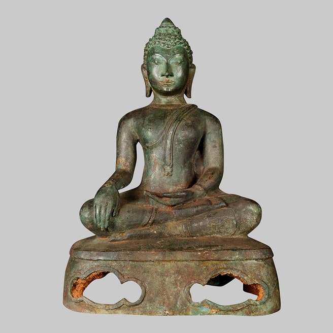 Eastern Treasures 19th Century Antique Bronze Chiang Saen Seated Enlightenment Buddha