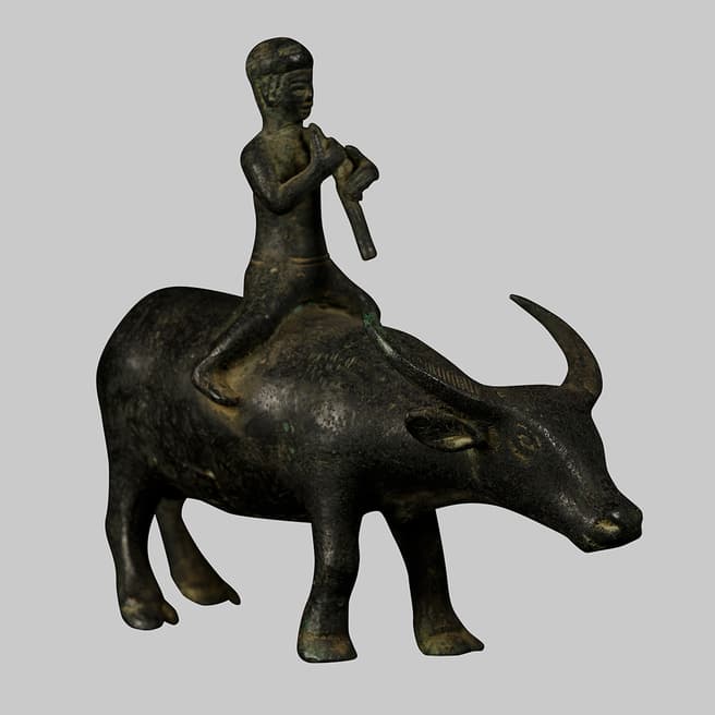 Eastern Treasures Antique Java Style Bronze Water Buffalo or Ox with Musician