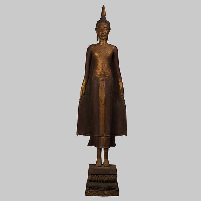 Eastern Treasures Antique Khmer Style Wood Standing Varada Charity Buddha Statue