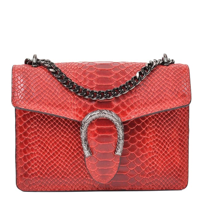 Giorgio Costa Red Leather Snakeskin Print Shoulder Bag