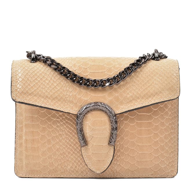 Giorgio Costa Cream Leather Snakeskin Print Shoulder Bag