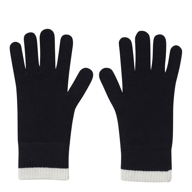 Laycuna London Navy/White Ribbed Short Cashmere Gloves