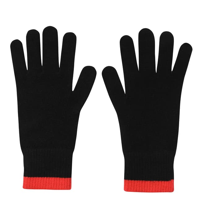 Laycuna London Black/Red Ribbed Short Cashmere Gloves