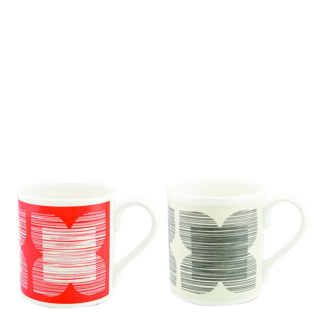 Orla Kiely Set of 2 Poppy/Grey Textured Flower Mugs
