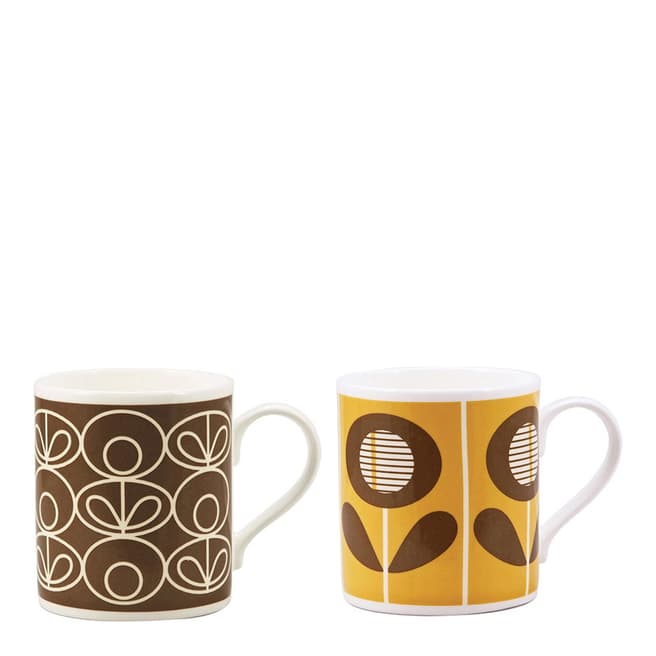 Orla Kiely Set of 2 Mugs, Box Flower & Lin Flower