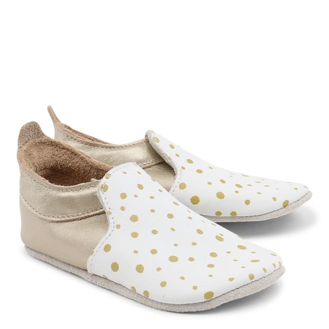 Bobux Baby White/Gold Spots Trims Loafer