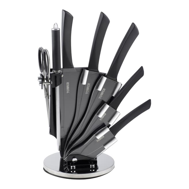 Tower 7 Piece Black Knife Set with Rotating Acrylic Stand