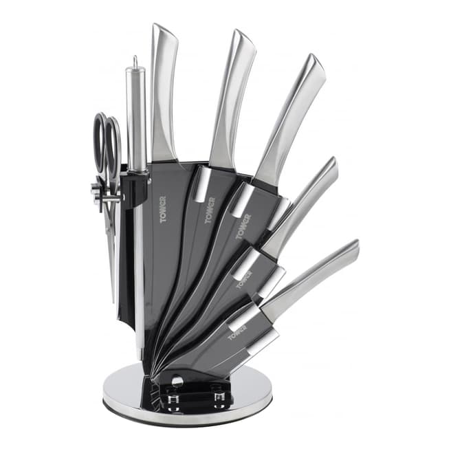 Tower 7 Piece Stainless Steel/Black Knife Set with Rotating Acrylic Stand