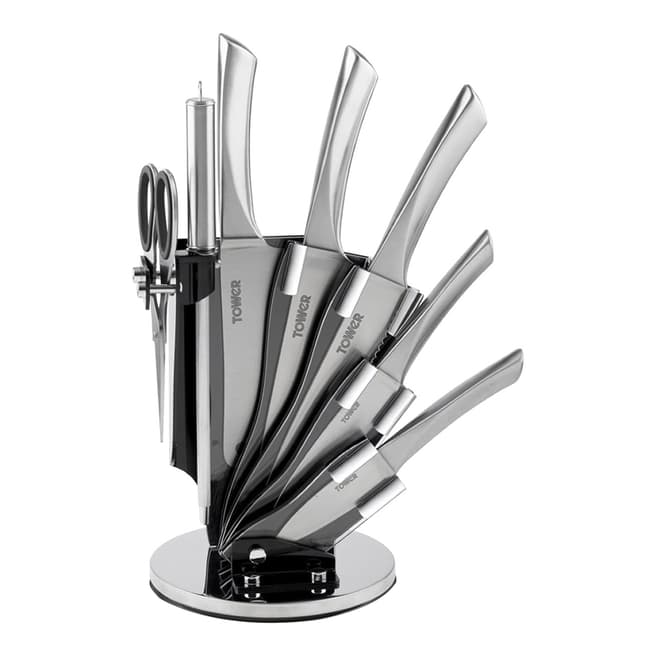Tower 7 Piece Stainless Steel Knife Set with Rotating Acrylic Stand