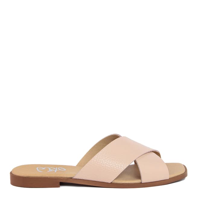 Gusto Nude Leather Cross Strap Square Toe Sandal
