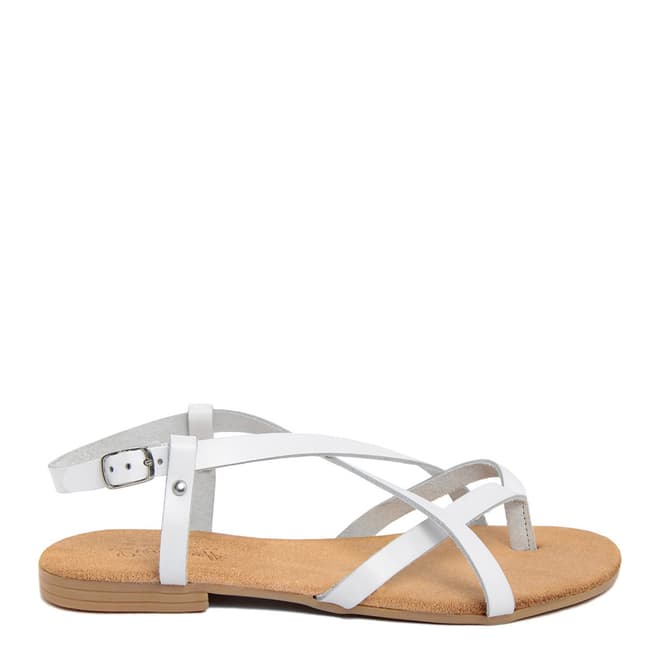 Lionellaeffe White Leather Cross Strap Toe Thong Sandal