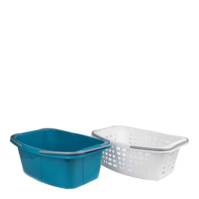 Beldray Set of 2 Turquoise Plastic Laundry Baskets with Handles