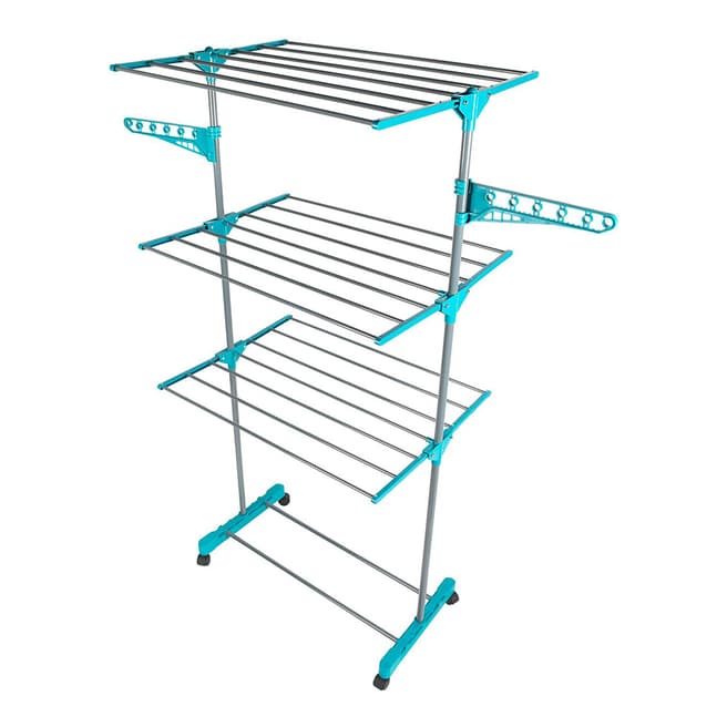 Beldray Beldray LA023773TQ Three Tier Deluxe Clothes Airer – Folding Indoor Laundry Rack with Four Wheels, 15 Metre Drying Space, Holds up to 15 KG, Turquoise, 139.5 x 57 x 166 cm