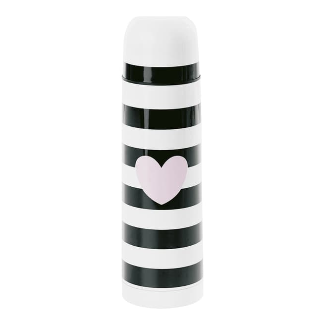 Miss Etoile Stainless Steel 250ml Thermos Bottle, Rose Heart with Black Stripes