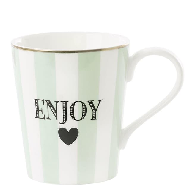 Miss Etoile Ceramic Coffee Mug, Green Stripes Enjoy