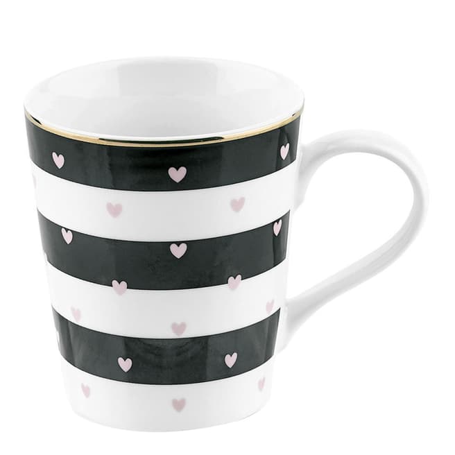 Miss Etoile Ceramic Coffee Mug, Black Stripes & Rose Hearts