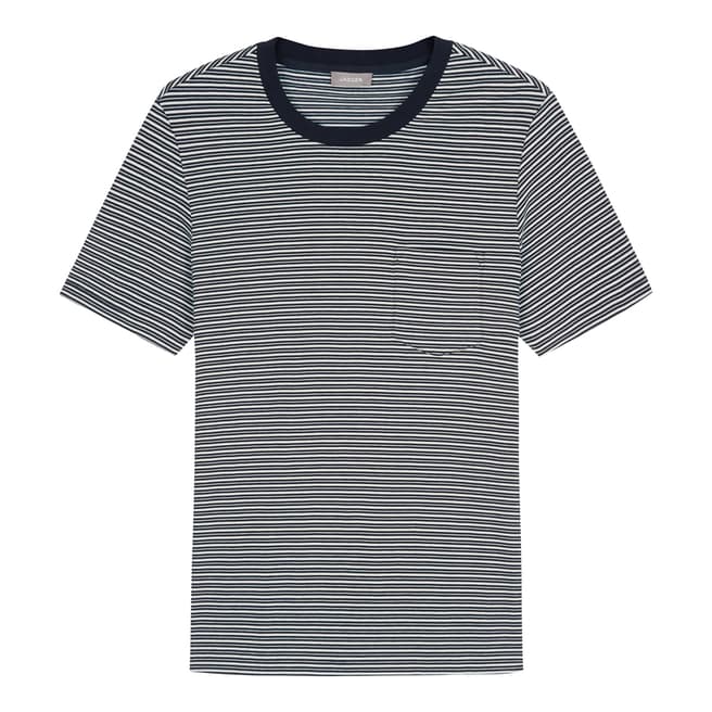 Jaeger Navy/White Horizontal Double Stripe Cotton T-Shirt