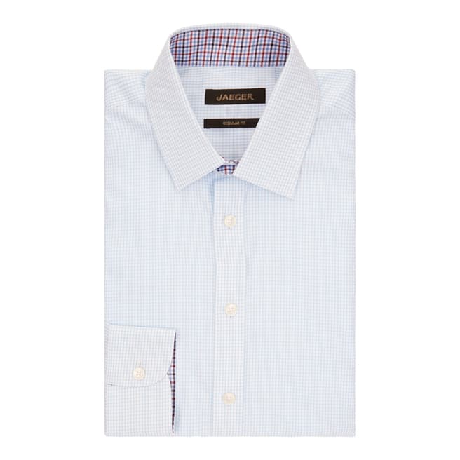 Jaeger White/Blue Regular Mini Grid Cotton Shirt