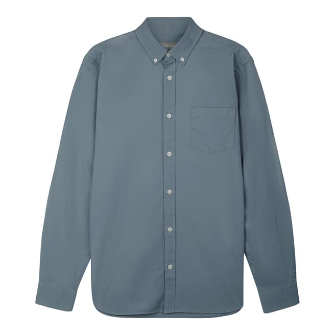 Jaeger Blue Piece Dyed Heavy Twill Cotton Shirt