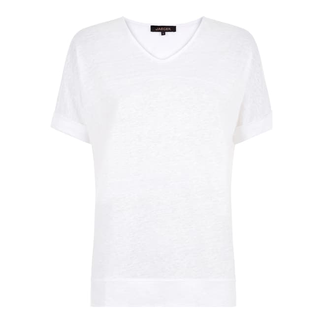 Jaeger White V Neck Linen T-shirt