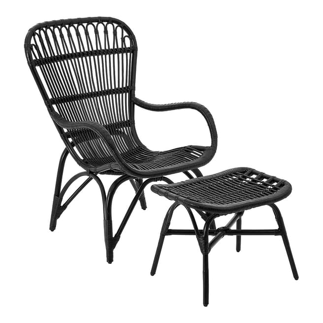 Fifty Five South Havana Relax Chair, With Footstool, Rattan / Black