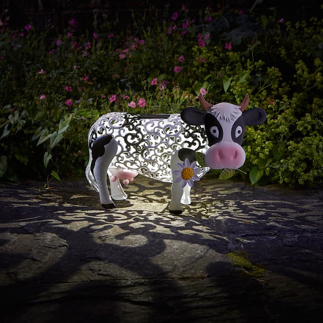 Smart Solar White Daisy Cow Silhouette Sculpture