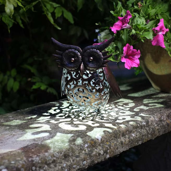 Smart Solar Bronze Owl Silhouette Sculpture