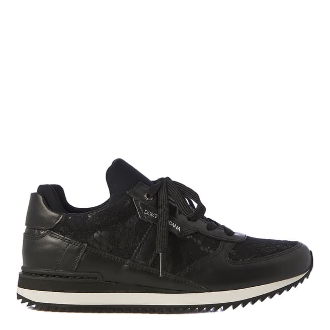 Dolce & Gabbana Women's Black Leather Lace Panel Sneakers
