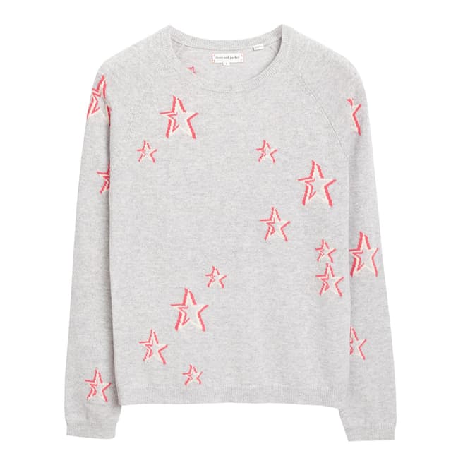 Chinti and Parker Silver Marl/Cream/Coral Cashmere 3D Star Jumper