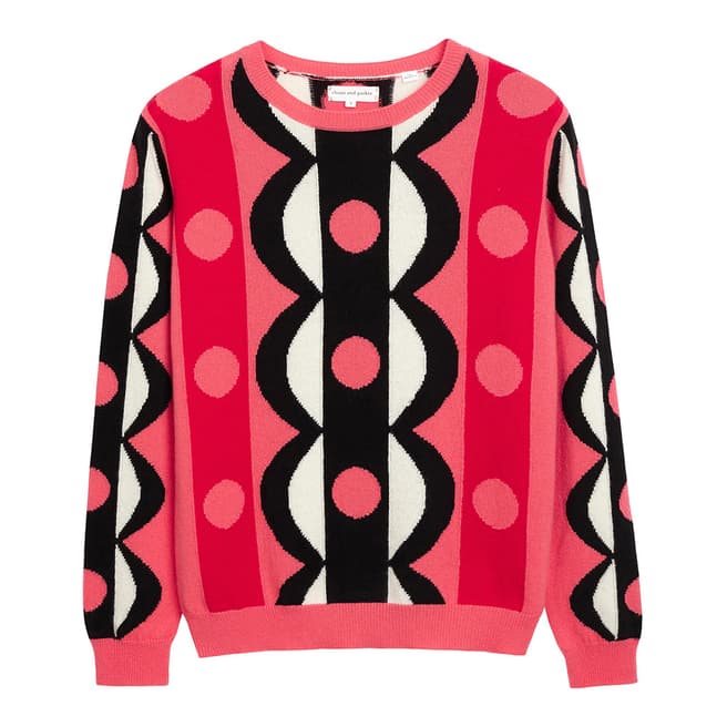 Chinti and Parker Coral/Multi Abstract Scallop Jumper