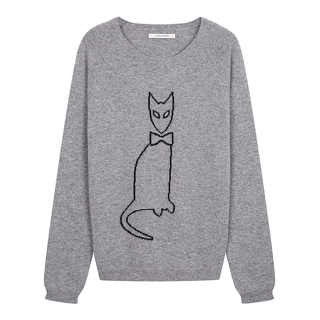 Chinti and Parker Grey/Black Cashmere Cat Outline Jumper
