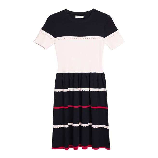 Chinti and Parker Navy/Blsh/Chry Scalloped Colour Block Dress