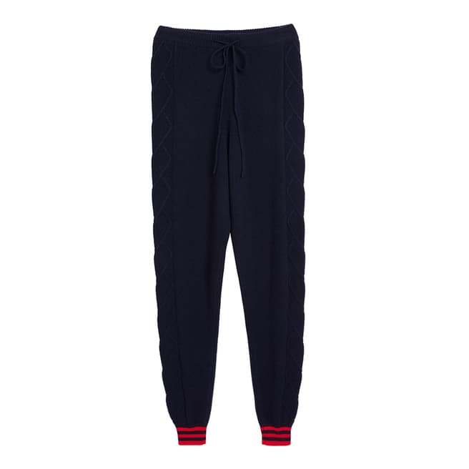 Chinti and Parker Navy/Cherry Heart Aran Track Trousers