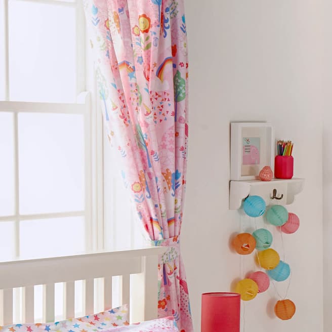 Little Furn Unicorn Pair of 168x183cm Curtains, Pink