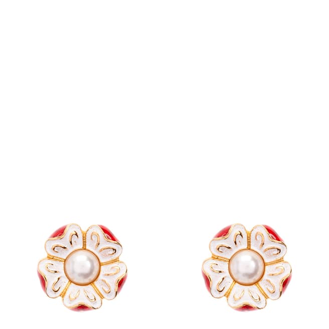 Simon Harrison Red/Gold Tudor Rose Stud Earrings