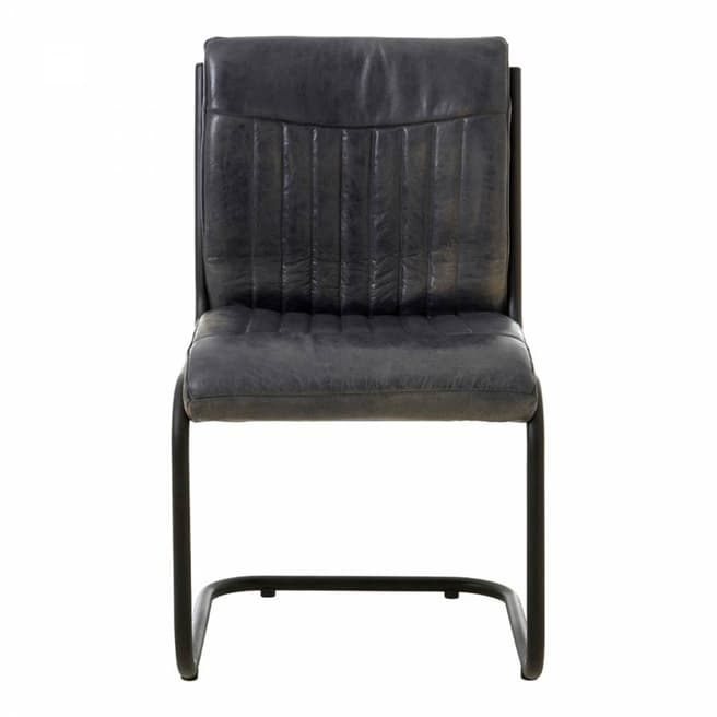 Fifty Five South Buffalo Chair, Antique Blue Leather, Iron