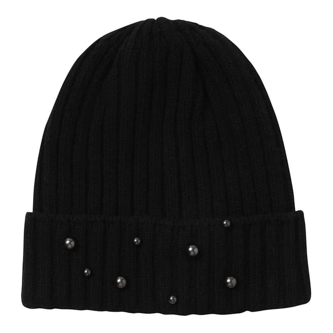 Laycuna London Black Beaded Wool Blend Hat