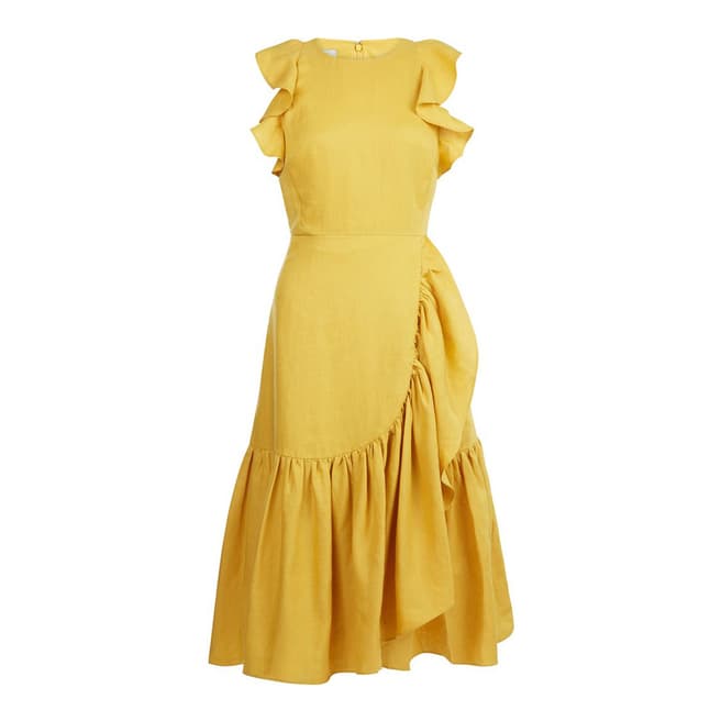 Hobbs London Yellow Ochre Linen Carmen Dress