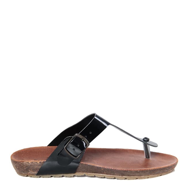 HH Made in Italy Black Leather Toe Thong Footbed Sandal