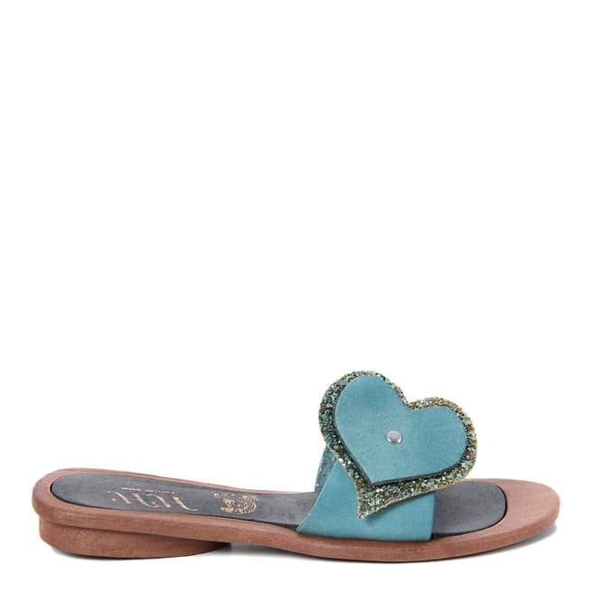 HH Made in Italy Blue Leather Glitter Heart Sandal