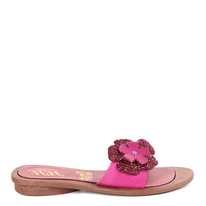 HH Made in Italy Fuschia Leather Glitter Flower Sandal