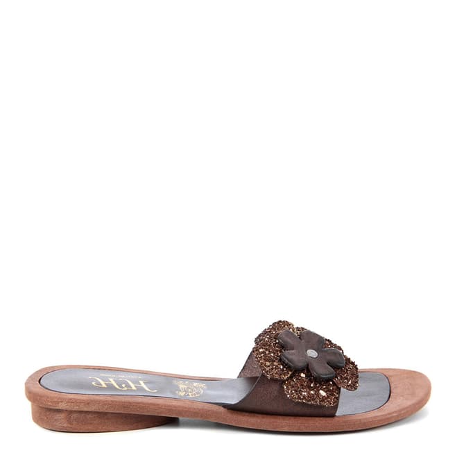 HH Made in Italy Dark Brown Leather Glitter Flower Sandal